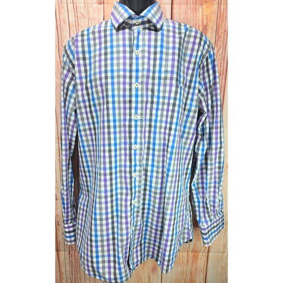 Peter Millar Mens Multicolor Gingham Check Long Sleeve Dress Shirt Large - Picture 1 of 6